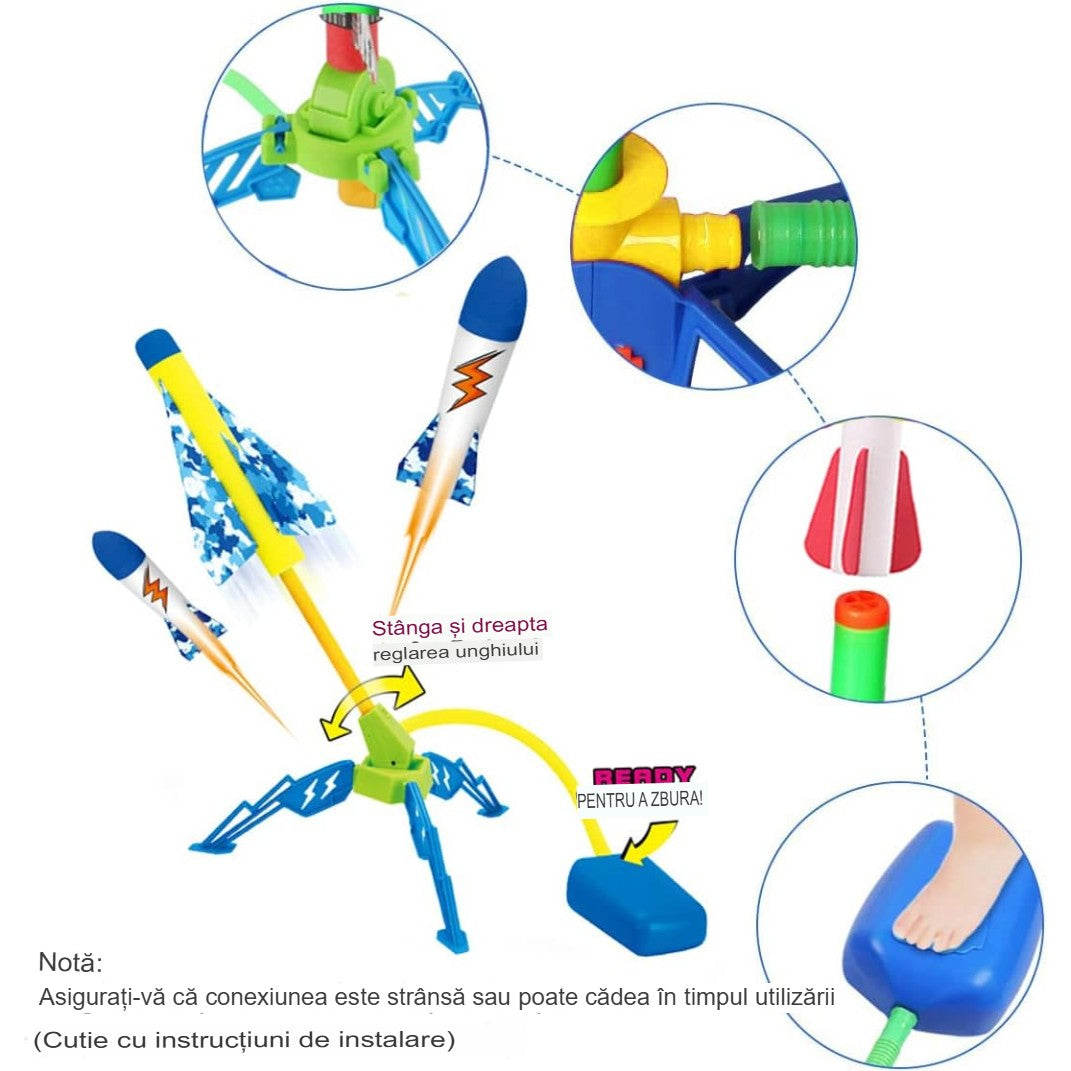 Jucarie pentru Copii, Flippy, Lansator de Rachete cu Piciorul, un Singur Lansator, 4 Rachete Fara Lumini, 40.5 cm Inaltime, Multicolor-1