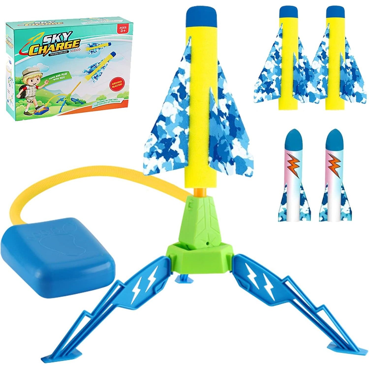 Jucarie pentru Copii, Flippy, Lansator de Rachete cu Piciorul, un Singur Lansator, 4 Rachete Fara Lumini, 40.5 cm Inaltime, Multicolor-2