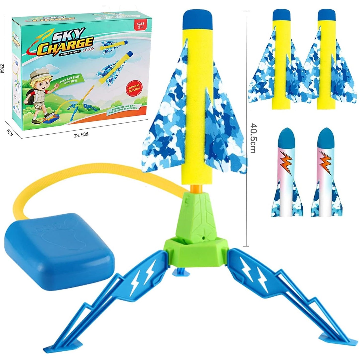 Jucarie pentru Copii, Flippy, Lansator de Rachete cu Piciorul, un Singur Lansator, 4 Rachete Fara Lumini, 40.5 cm Inaltime, Multicolor-5