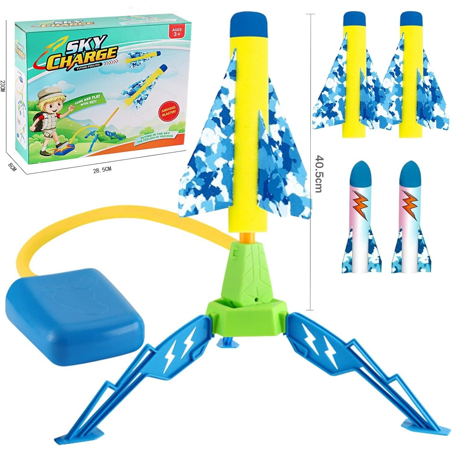 Jucarie pentru Copii, Flippy, Lansator de Rachete cu Piciorul, un Singur Lansator, 4 Rachete Fara Lumini, 40.5 cm Inaltime, Multicolor-5