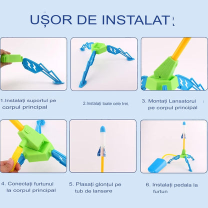 Jucarie pentru Copii, Flippy, Lansator de Rachete cu Piciorul, un Singur Lansator, 4 Rachete Fara Lumini, 40.5 cm Inaltime, Multicolor-7