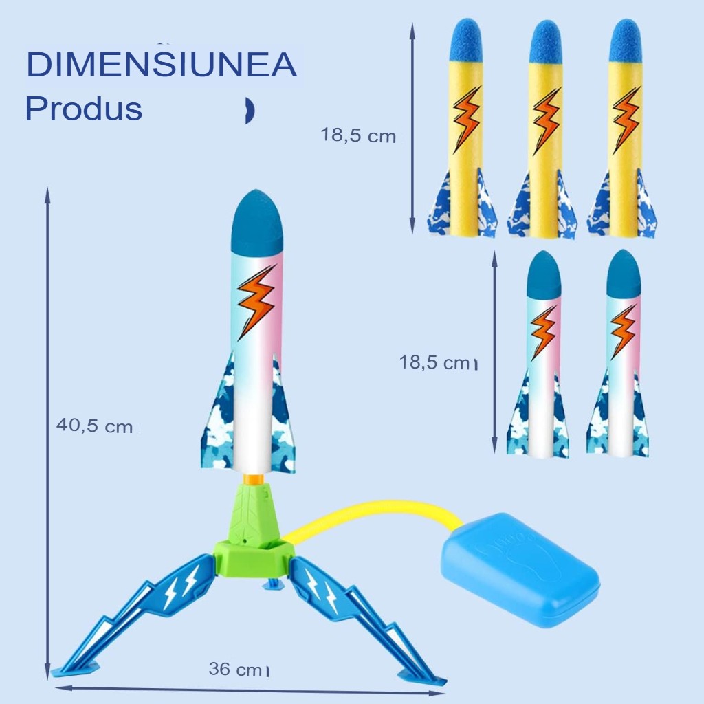 Jucarie pentru Copii, Flippy, Lansator de Rachete cu Piciorul, un Singur Lansator, 6 Rachete Fara Lumini, 40.5 cm Inaltime, Multicolor-4