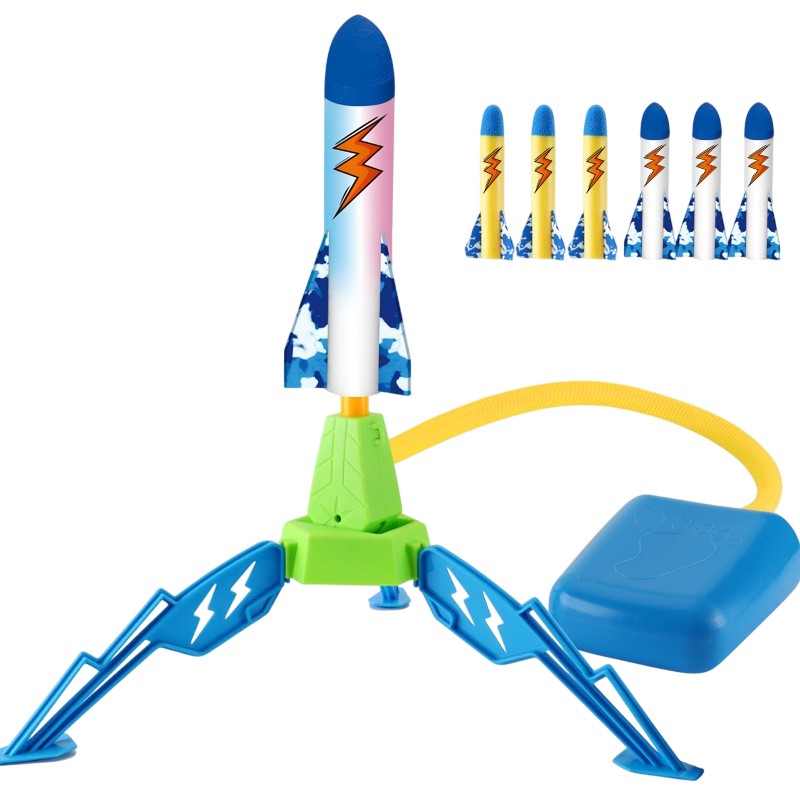 Jucarie pentru Copii, Flippy, Lansator de Rachete cu Piciorul, un Singur Lansator, 6 Rachete Fara Lumini, 40.5 cm Inaltime, Multicolor-0