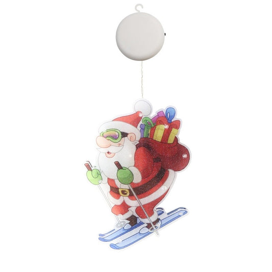 Decoratiune de Craciun pentru fereastra Flippy, Mos Craciun pe schiuri, cu LED-uri, 15 cm, alb cald-0