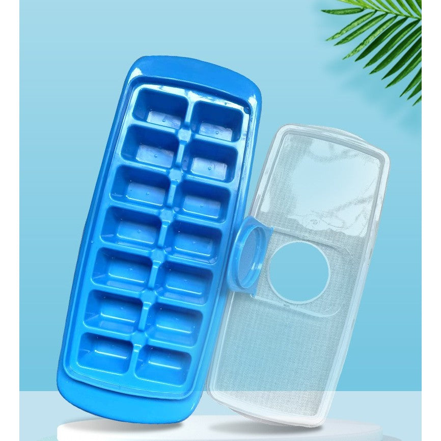 Forma pentru cuburi de gheata Flippy, 14 cuburi, reutilizabil, plastic alimentar, cu capac, orificiu umplere, dreptunghiulara, 29.5 x 12.5 x4 cm, albastru-2
