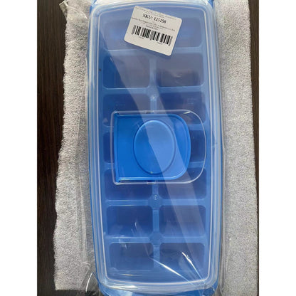 Forma pentru cuburi de gheata Flippy, 14 cuburi, reutilizabil, plastic alimentar, cu capac, orificiu umplere, dreptunghiulara, 29.5 x 12.5 x4 cm, albastru-8