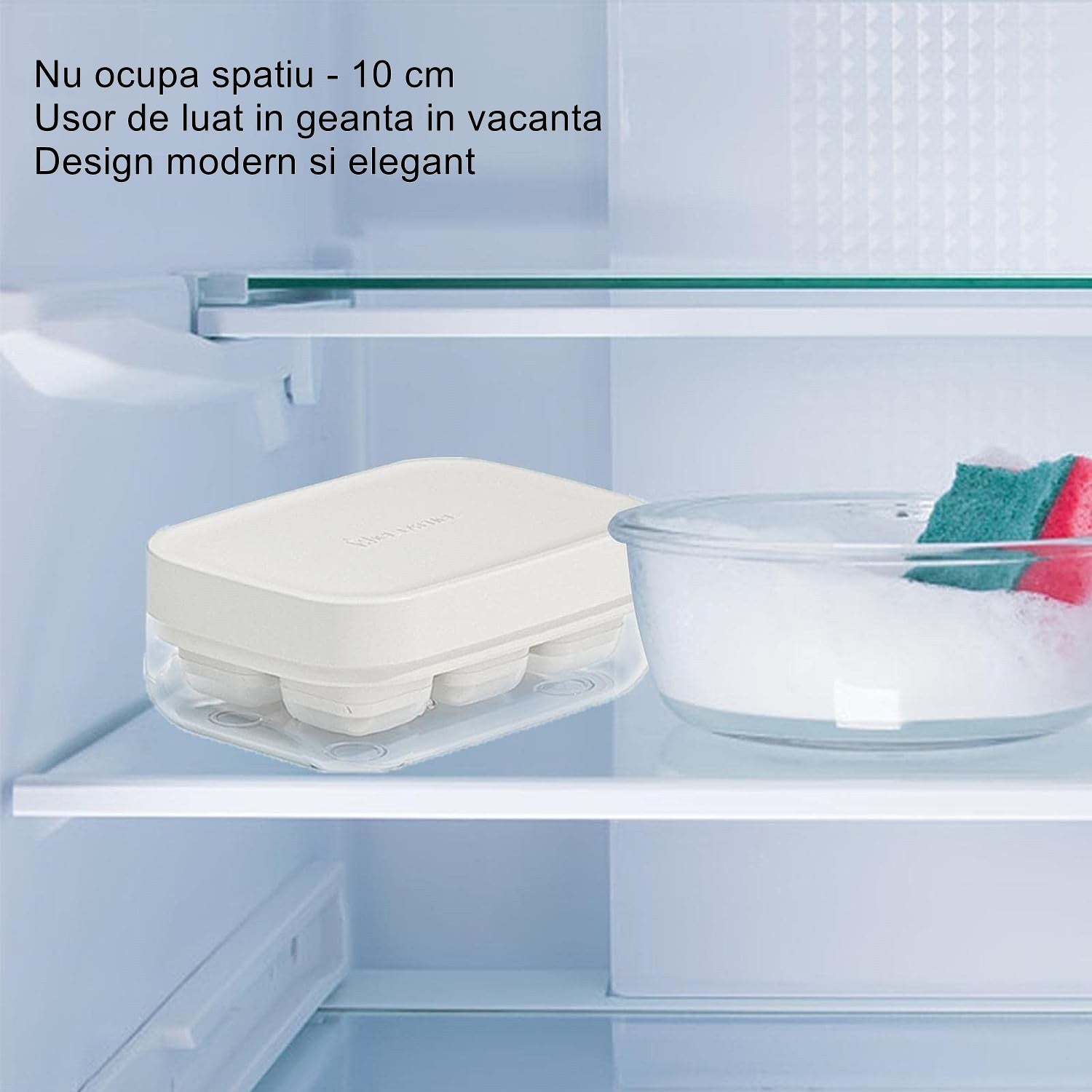 Forma pentru gheata cu presa Flippy, din silicon alimentar, 6 cuburi, caserola pentru depozitare, usor de folosit si curatat, 10.5 x 7.5 x 4.1 cm, alb-1
