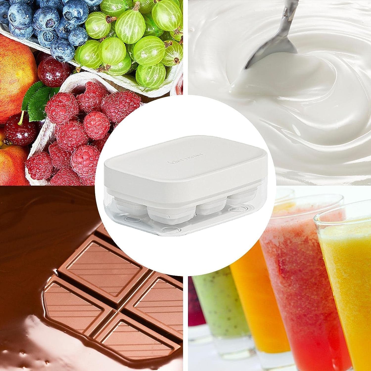 Forma pentru gheata cu presa Flippy, din silicon alimentar, 6 cuburi, caserola pentru depozitare, usor de folosit si curatat, 10.5 x 7.5 x 4.1 cm, alb-6