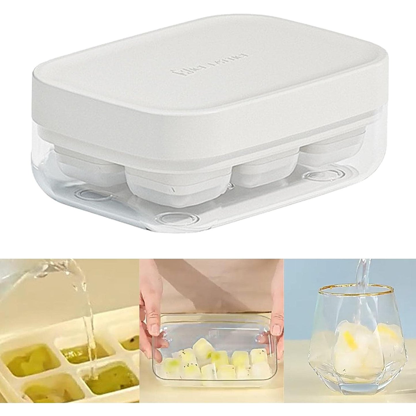 Forma pentru gheata cu presa Flippy, din silicon alimentar, 6 cuburi, caserola pentru depozitare, usor de folosit si curatat, 10.5 x 7.5 x 4.1 cm, alb-7