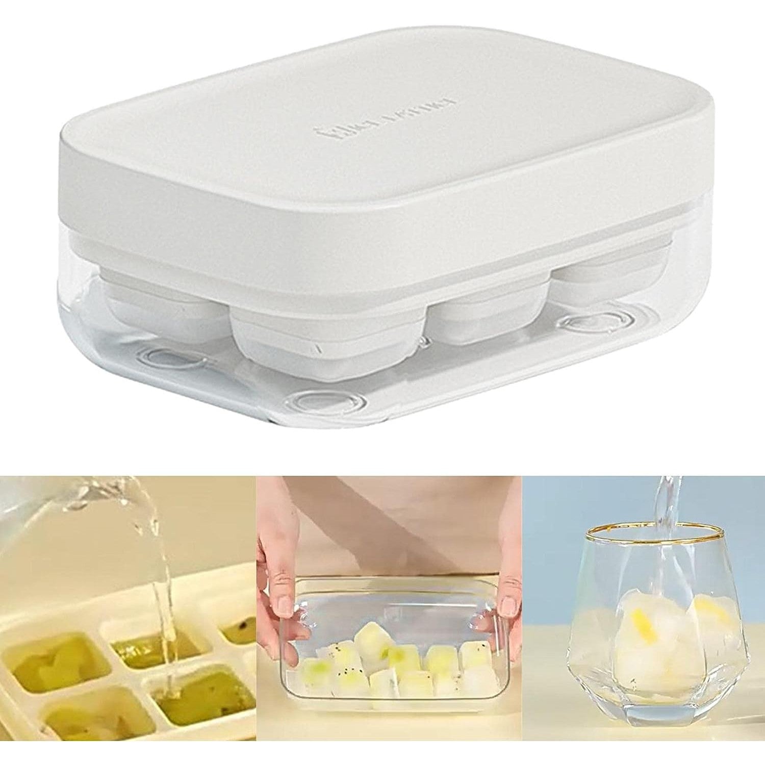 Forma pentru gheata cu presa Flippy, din silicon alimentar, 6 cuburi, caserola pentru depozitare, usor de folosit si curatat, 10.5 x 7.5 x 4.1 cm, alb-7