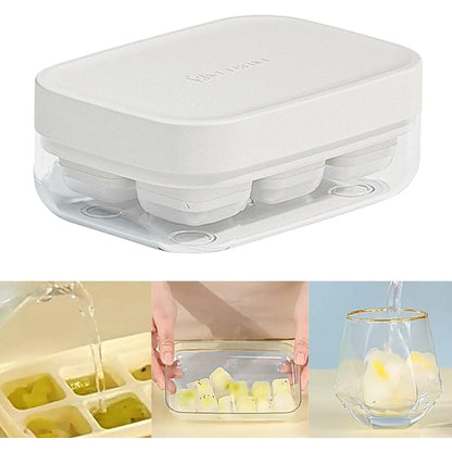 Forma pentru gheata cu presa Flippy, din silicon alimentar, 6 cuburi, caserola pentru depozitare, usor de folosit si curatat, 10.5 x 7.5 x 4.1 cm, alb-7