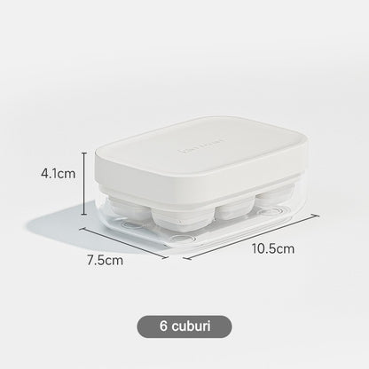 Forma pentru gheata cu presa Flippy, din silicon alimentar, 6 cuburi, caserola pentru depozitare, usor de folosit si curatat, 10.5 x 7.5 x 4.1 cm, alb-8