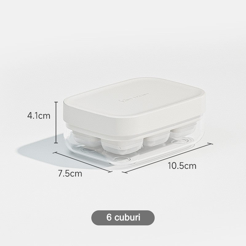Forma pentru gheata cu presa Flippy, din silicon alimentar, 6 cuburi, caserola pentru depozitare, usor de folosit si curatat, 10.5 x 7.5 x 4.1 cm, alb-8
