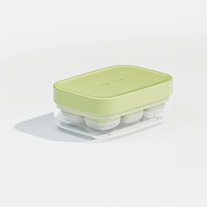 Forma pentru gheata cu presa Flippy, din silicon alimentar, 6 cuburi, caserola pentru depozitare, usor de folosit si curatat, 10.5 x 7.5 x 4.1 cm, verde-4