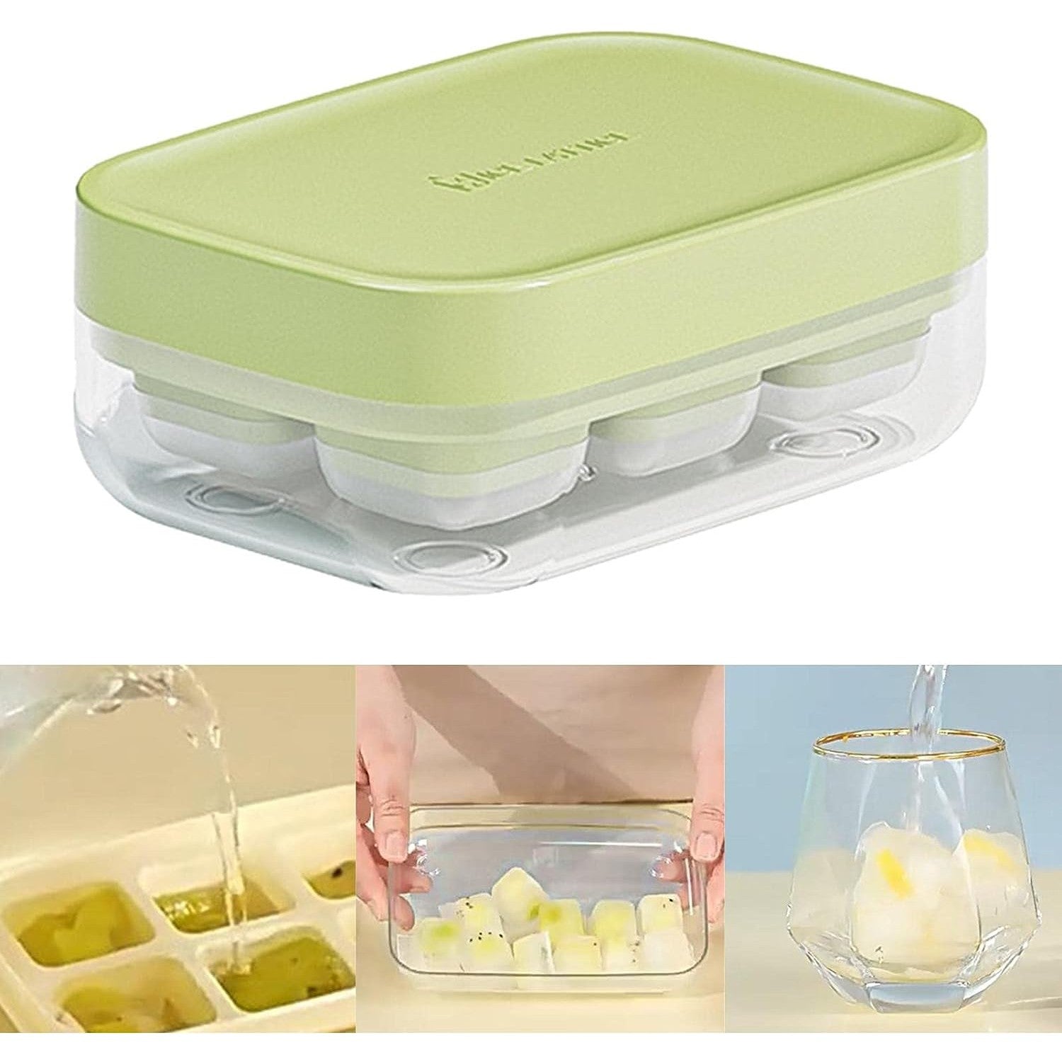 Forma pentru gheata cu presa Flippy, din silicon alimentar, 6 cuburi, caserola pentru depozitare, usor de folosit si curatat, 10.5 x 7.5 x 4.1 cm, verde-7