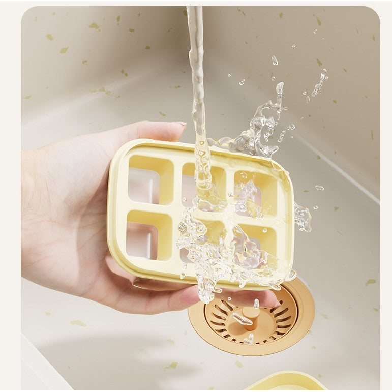 Forma pentru gheata cu presa Flippy, din silicon alimentar, 6 cuburi, caserola pentru depozitare, usor de folosit si curatat, 10.5 x 7.5 x 4.1 cm, galben-2