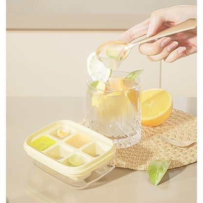 Forma pentru gheata cu presa Flippy, din silicon alimentar, 6 cuburi, caserola pentru depozitare, usor de folosit si curatat, 10.5 x 7.5 x 4.1 cm, galben-4