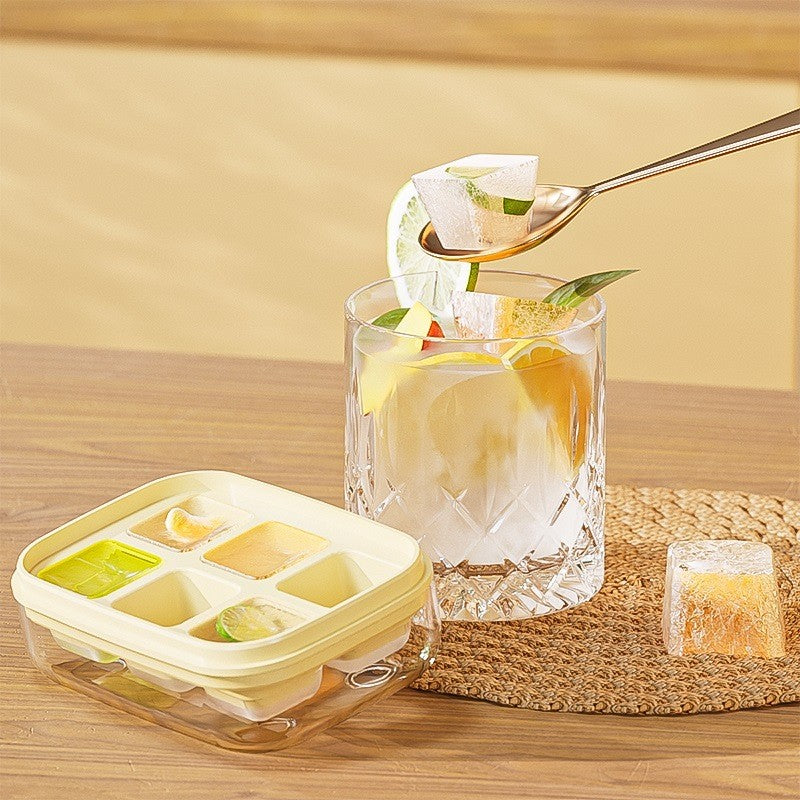 Forma pentru gheata cu presa Flippy, din silicon alimentar, 6 cuburi, caserola pentru depozitare, usor de folosit si curatat, 10.5 x 7.5 x 4.1 cm, galben-6