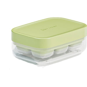 Forma pentru gheata cu presa Flippy, din silicon alimentar, 6 cuburi, caserola pentru depozitare, usor de folosit si curatat, 10.5 x 7.5 x 4.1 cm, verde-0