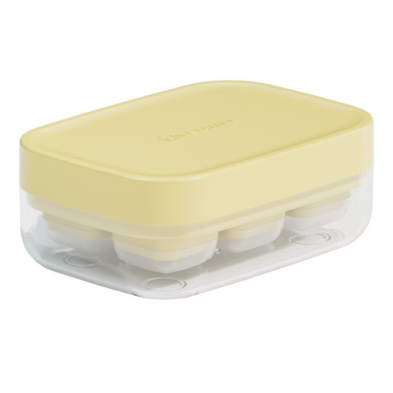 Forma pentru gheata cu presa Flippy, din silicon alimentar, 6 cuburi, caserola pentru depozitare, usor de folosit si curatat, 10.5 x 7.5 x 4.1 cm, galben-0
