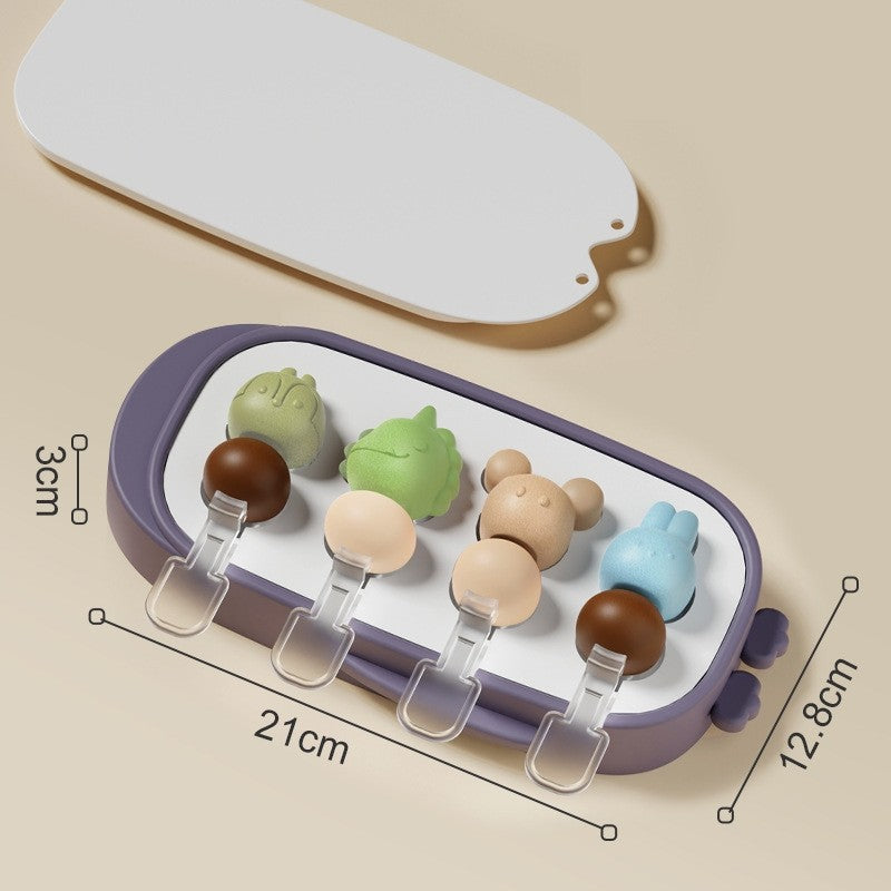 Forma pentru inghetata Flippy, 4 compartimente, forme cu animalute, materialsilicon si ABS, 21 x 12.8 x 3cm, mov-5