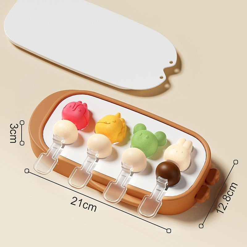 Forma pentru inghetata Flippy, 4 compartimente, forme cu animalute, materialsilicon si ABS, 21 x 12.8 x 3cm, portocaliu-3