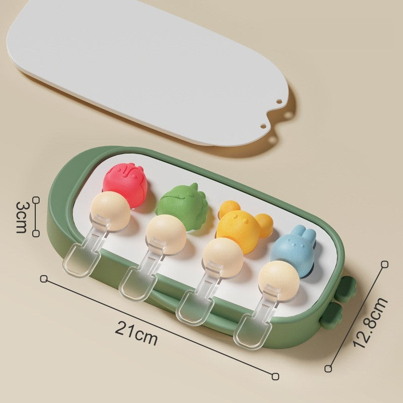 Forma pentru inghetata Flippy, 4 compartimente, forme cu animalute, materialsilicon si ABS, 21 x 12.8 x 3cm, verde-2