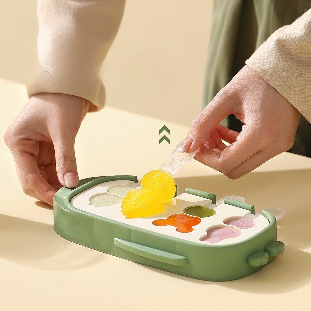 Forma pentru inghetata Flippy, 4 compartimente, forme cu animalute, materialsilicon si ABS, 21 x 12.8 x 3cm, verde-3