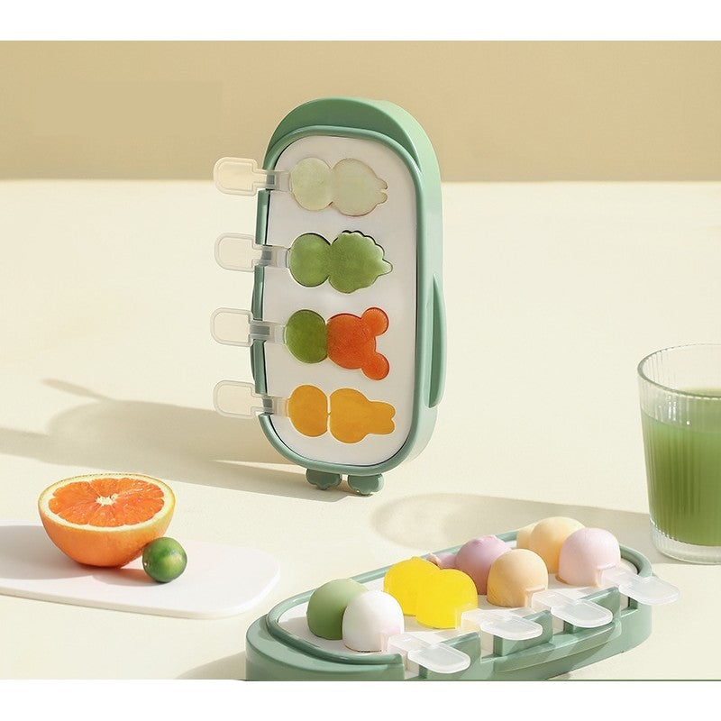 Forma pentru inghetata Flippy, 4 compartimente, forme cu animalute, materialsilicon si ABS, 21 x 12.8 x 3cm, verde-4