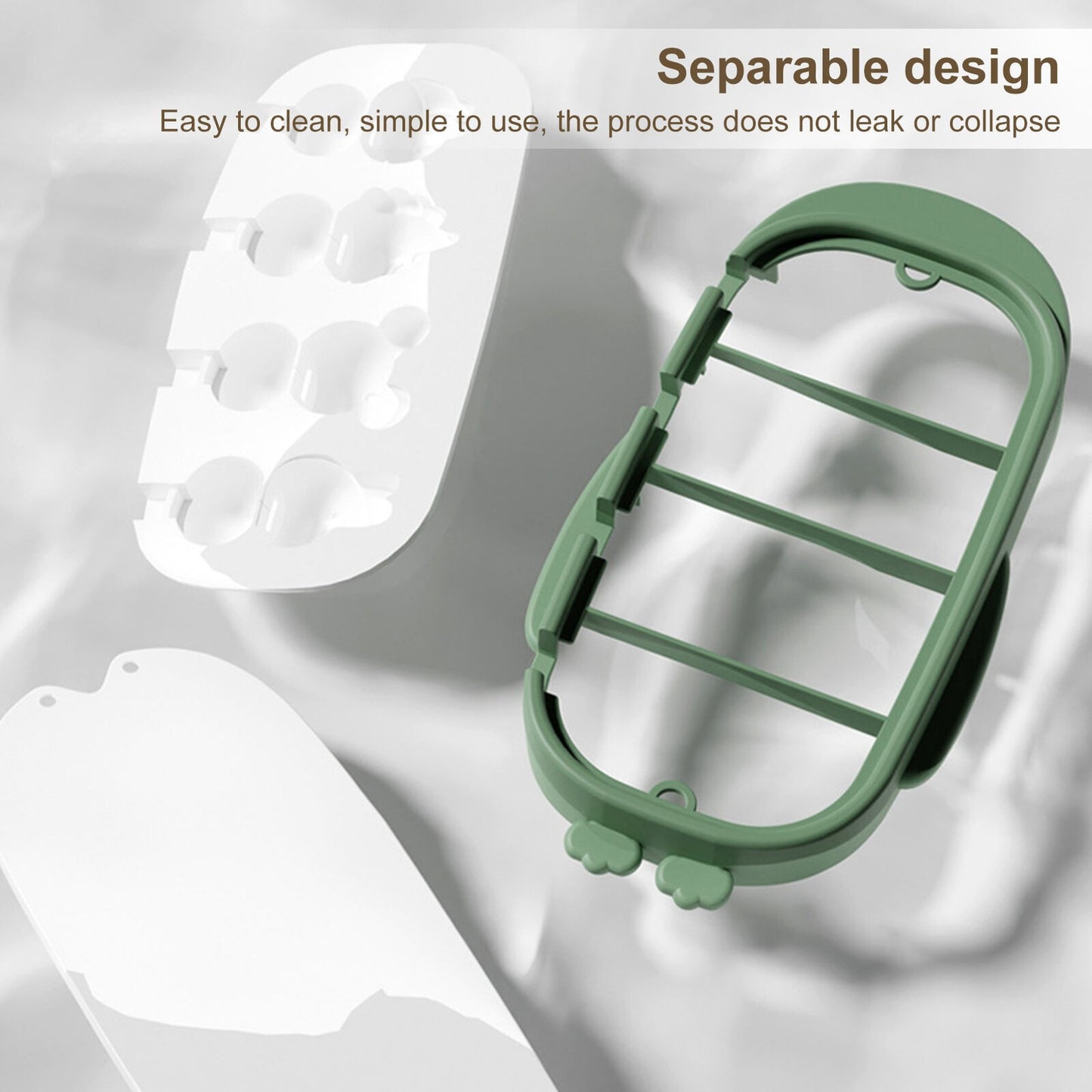 Forma pentru inghetata Flippy, 4 compartimente, forme cu animalute, materialsilicon si ABS, 21 x 12.8 x 3cm, verde-5