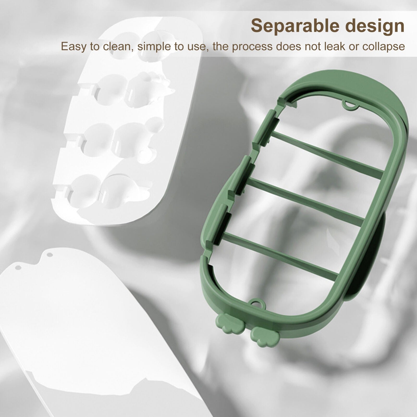 Forma pentru inghetata Flippy, 4 compartimente, forme cu animalute, materialsilicon si ABS, 21 x 12.8 x 3cm, verde-5