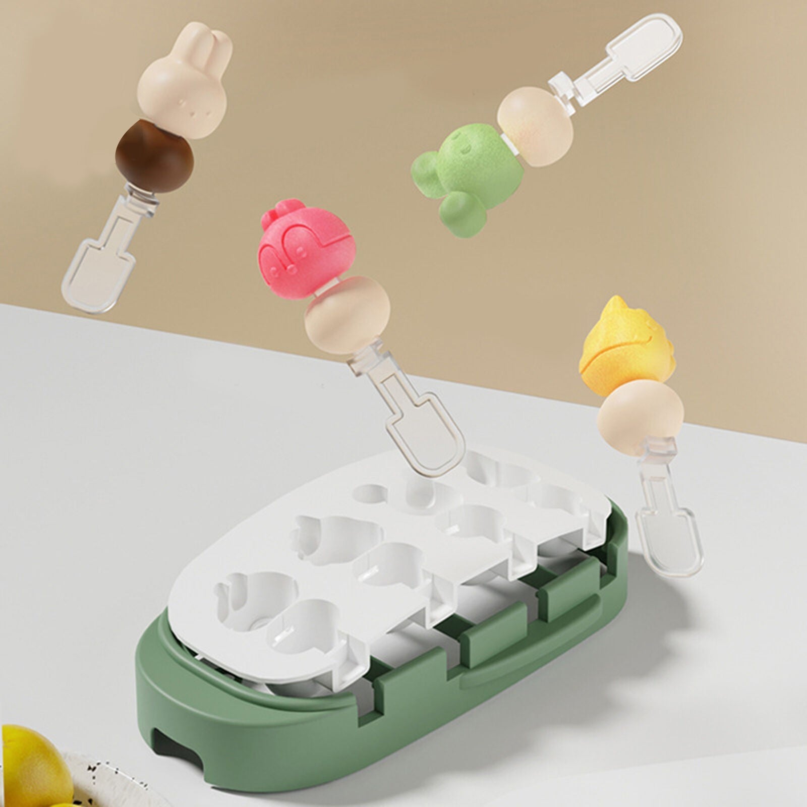 Forma pentru inghetata Flippy, 4 compartimente, forme cu animalute, materialsilicon si ABS, 21 x 12.8 x 3cm, verde-6