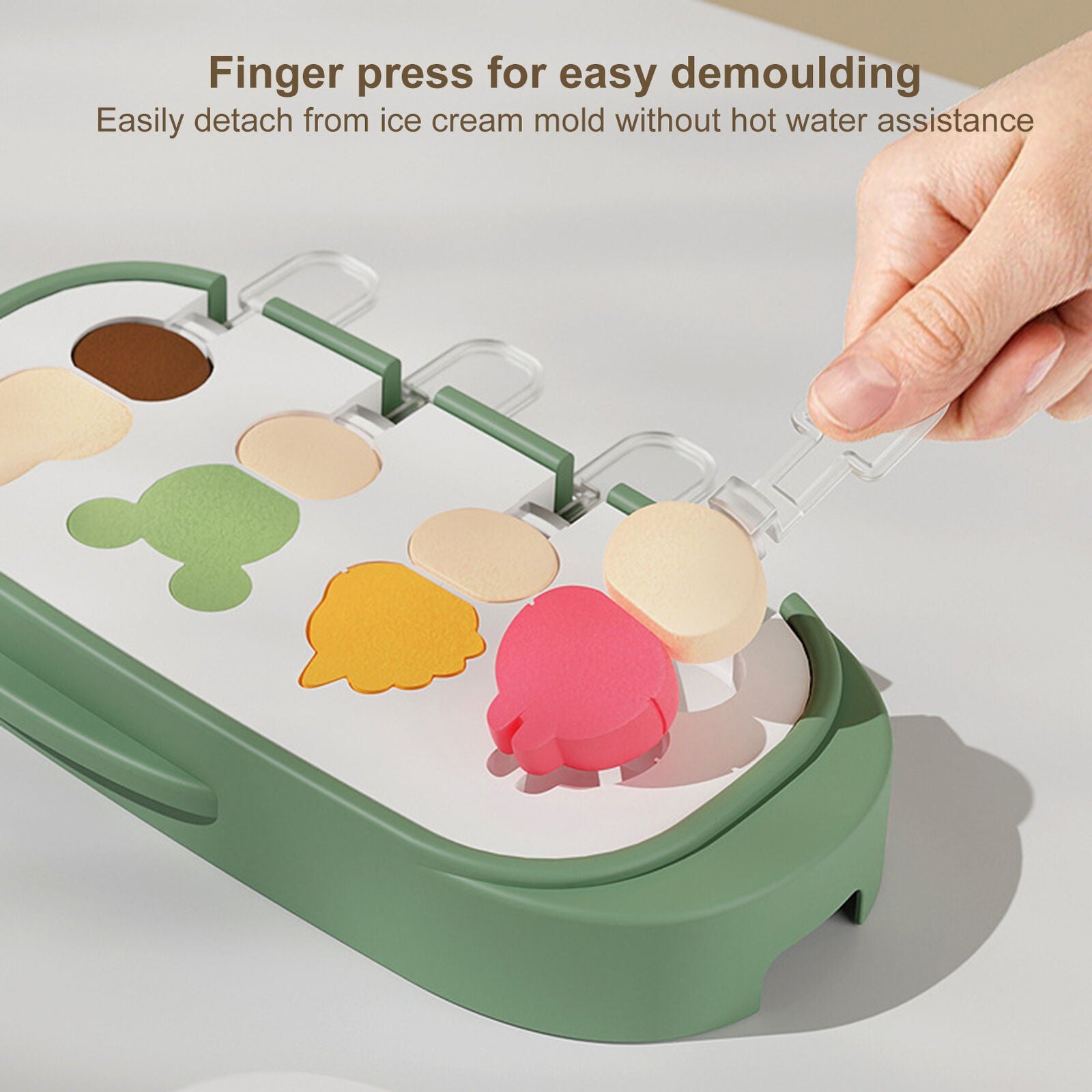 Forma pentru inghetata Flippy, 4 compartimente, forme cu animalute, materialsilicon si ABS, 21 x 12.8 x 3cm, verde-7