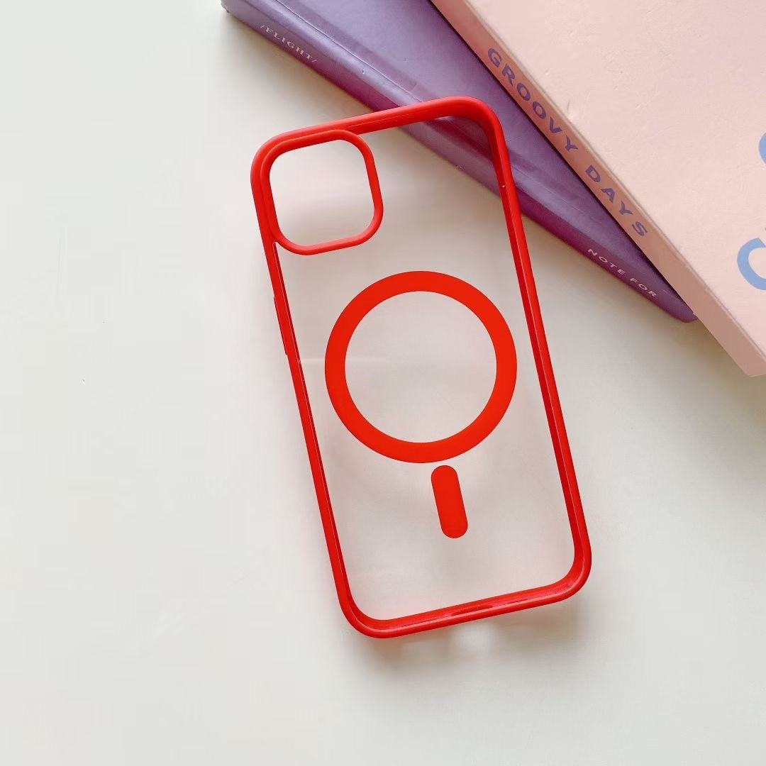 Husa MagSafe pentru Apple iPhone 14, Full Cover, Frosted Acrylic Color Big Hole, Magnetica, Incarcare Wireless, Flippy, Rosu-1