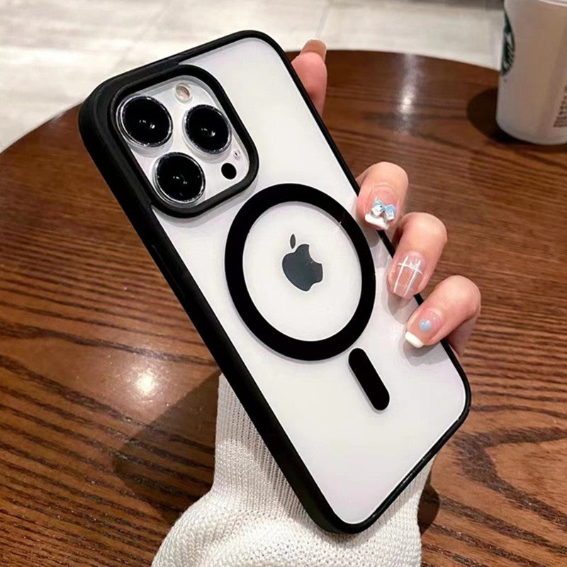 Husa MagSafe pentru Apple iPhone 13 Pro, Full Cover, Frosted Acrylic Color Big Hole, Magnetica, Incarcare Wireless, Flippy, Negru-1