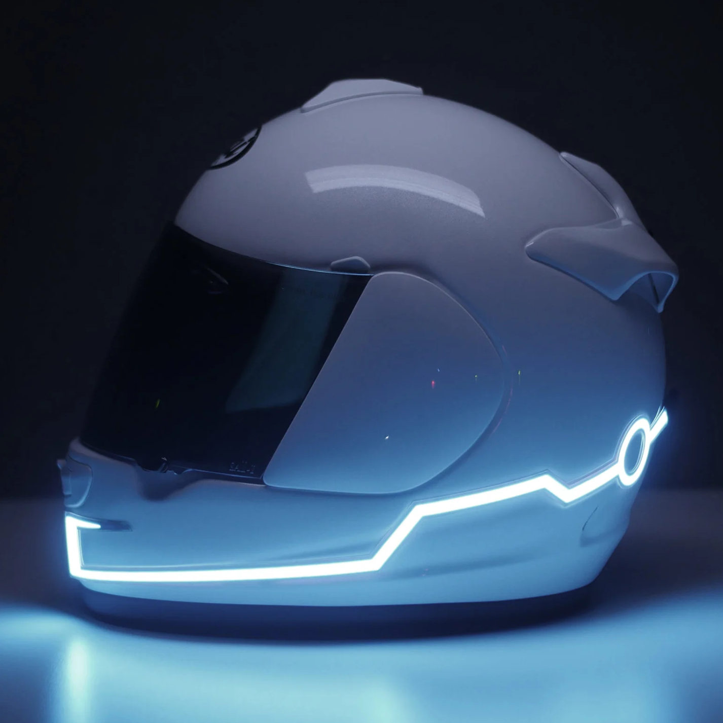 Set 2 benzi LED pentru iluminare casca moto, culoare alba, telecomanda cu fir, alimentare baterii-1