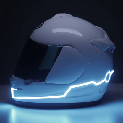 Set 2 benzi LED pentru iluminare casca moto, culoare alba, telecomanda cu fir, alimentare baterii-1