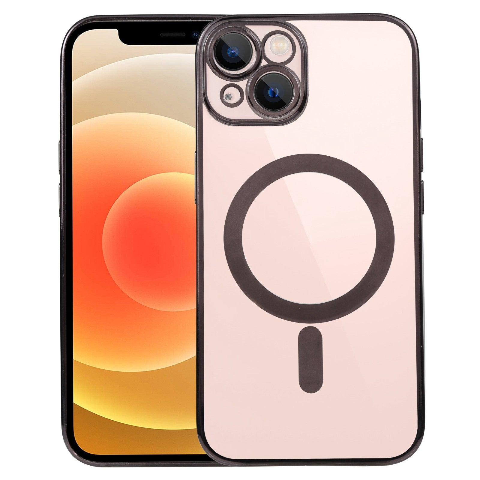 Husa MagSafe pentru Apple iPhone 14 Pro Max, Protectie camera, Full TPU, Margini colorate Electroplating, Magnetica, Incarcare Wireless, Flippy, Negru-2
