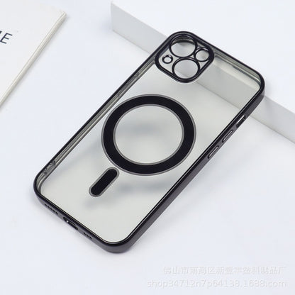 Husa MagSafe pentru Apple iPhone 12, Protectie camera, Full TPU, Margini colorate Electroplating, Magnetica, Incarcare Wireless, Flippy, Negru-1