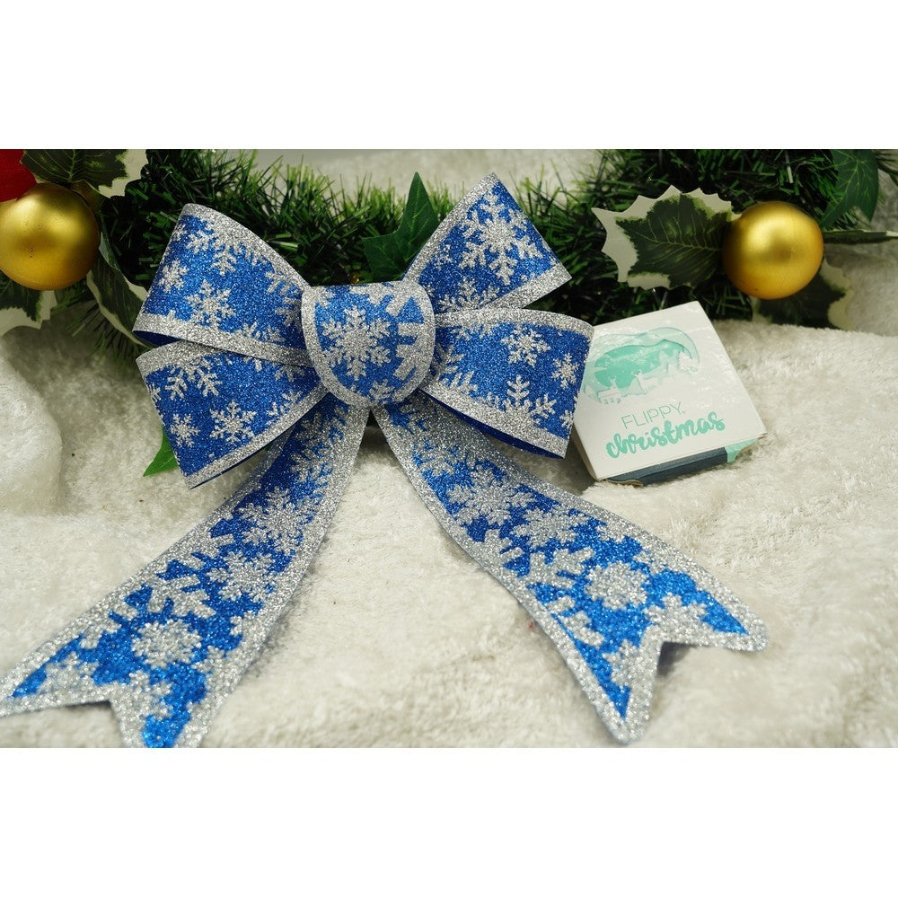 Funda pentru brad, Albastra, model de nea, cu margini argintii, 15 x 23 cm, PVC, Flippy-2