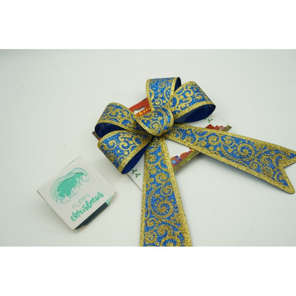 Funda pentru brad, Albastra, model spiralat, cu margini aurii, 15 x 23 cm, PVC, Flippy-1