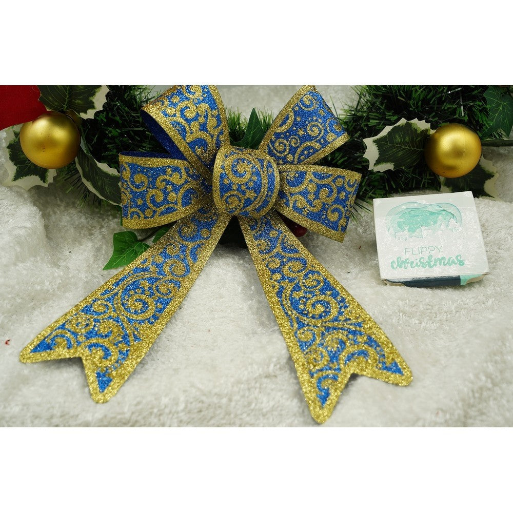 Funda pentru brad, Albastra, model spiralat, cu margini aurii, 15 x 23 cm, PVC, Flippy-4