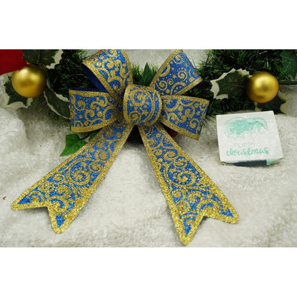 Funda pentru brad, Albastra, model spiralat, cu margini aurii, 15 x 23 cm, PVC, Flippy-4