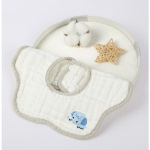 Baveta din Bumbac pentru Copii, Flippy, 0-12 Luni, 26x29 cm, Rezistenta la Apa, 8 Straturi, cu Capse, Model Tricotat cu Elefantel, Alba-0