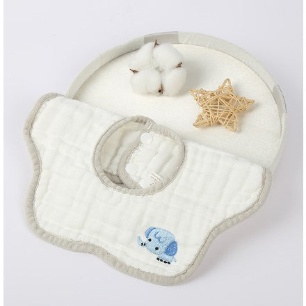 Baveta din Bumbac pentru Copii, Flippy, 0-12 Luni, 26x29 cm, Rezistenta la Apa, 8 Straturi, cu Capse, Model Tricotat cu Elefantel, Alba-0