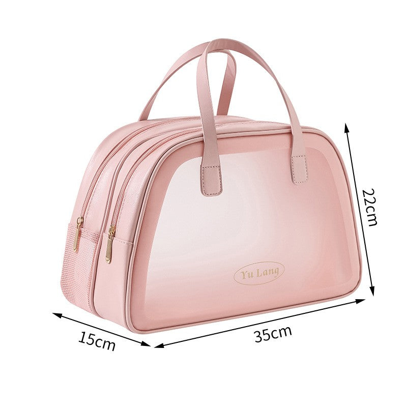 Geanta Cosmetice de Voiaj, Flippy, Dubla Compartimentare, Impermeabila, Translucida Mata, 35 x 22 x 15 cm, Roz-8