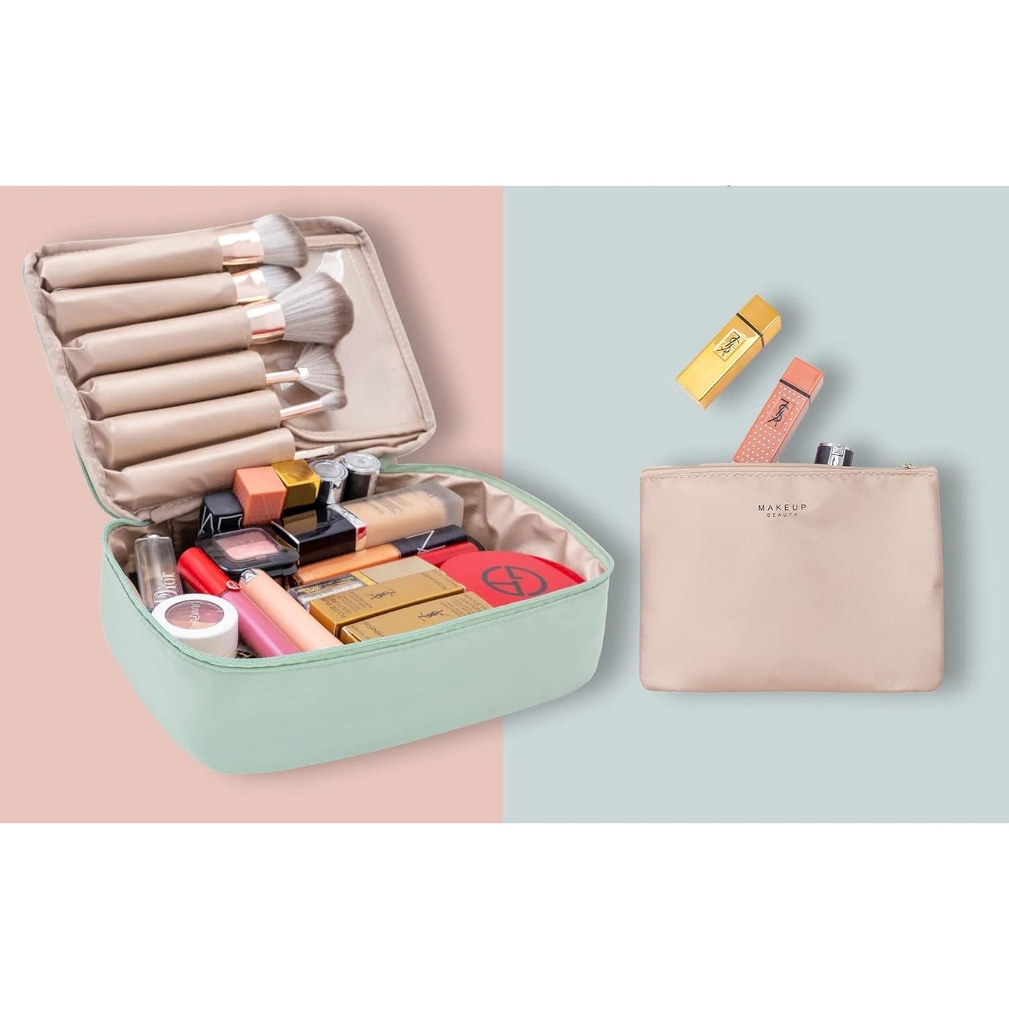 Geanta de Calatorie, Flippy, pentru Cosmetice si Articole de Toaleta, Material Impermeabil, 2 in 1, Portfard Interior Detasabil, 23 x 16 x 8 cm, Verde-2