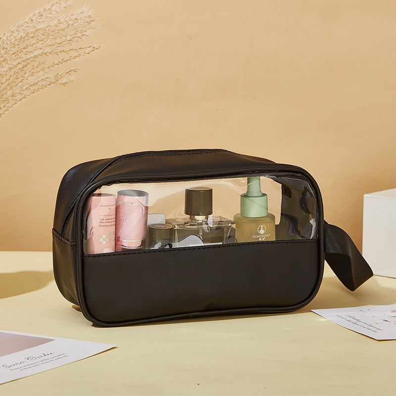 Geanta Cosmetice, Flippy, pentru Voiaj sau Organizare, Material PVC- Textil, Impermeabila, Portabila,22 x 12 x 8 cm, Negru-4