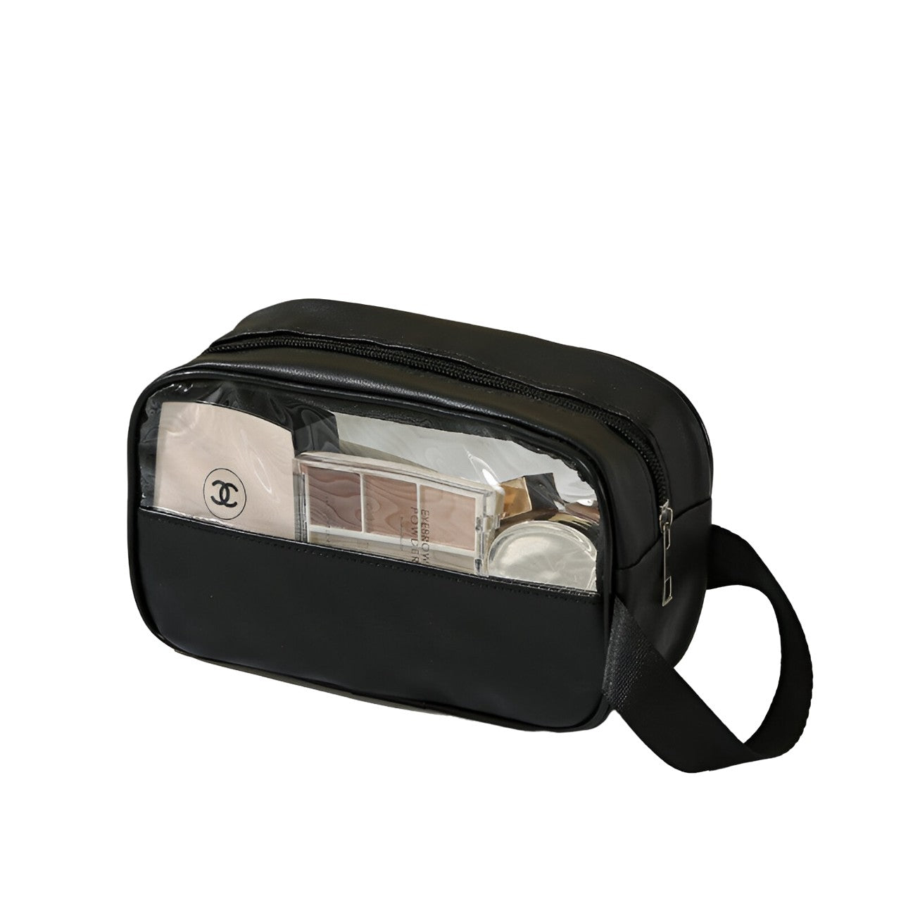 Geanta Cosmetice, Flippy, pentru Voiaj sau Organizare, Material PVC- Textil, Impermeabila, Portabila,22 x 12 x 8 cm, Negru-0