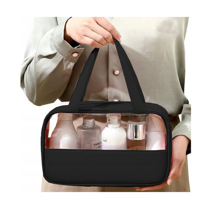Geanta cosmetice Flippy, pentru voiaj sau organizare, material PVC/textil, impermeabila, portabila, 26 x 15 x 10 cm, negru-2